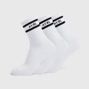 Everyday Double Stripe Crew Socks (3 Pack) - Blanc