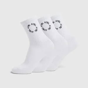 Everyday Embroidered Crew Socks (3 Pack) - Blanc