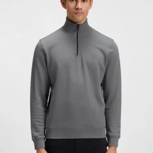 Chandail à col montant zippé en coton Terry